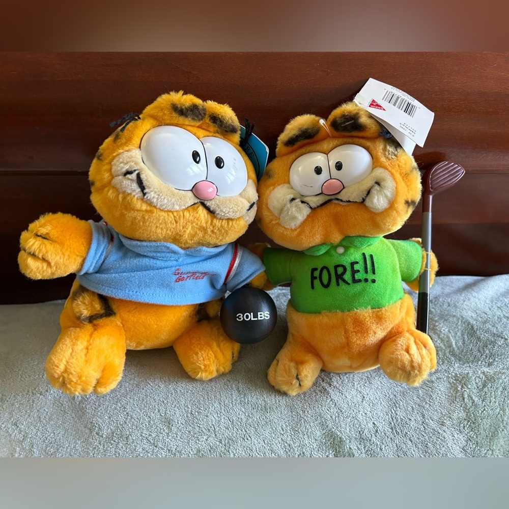 Vintage 1981 Garfield Plush Toys Gutterball Garfield, Fore Golfing Garfield